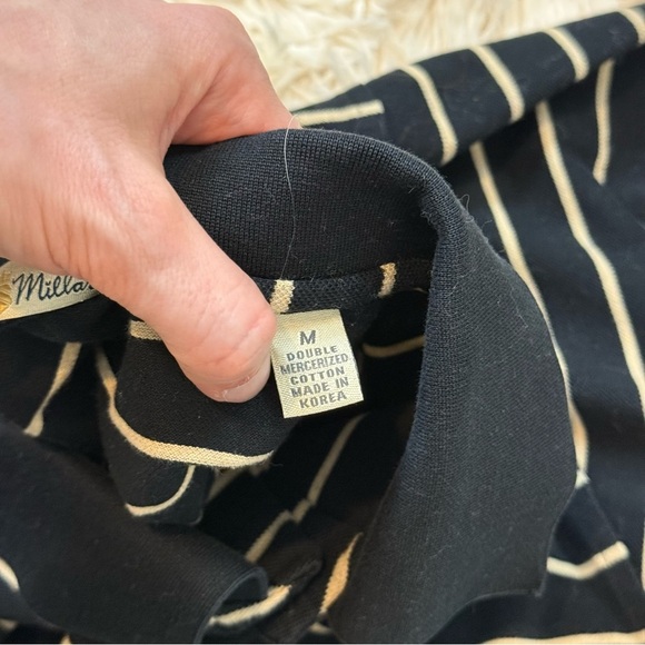 Peter Millar third button up Polo Shirt Mens Large Black white Stripes SZ M - Picture 9 of 9